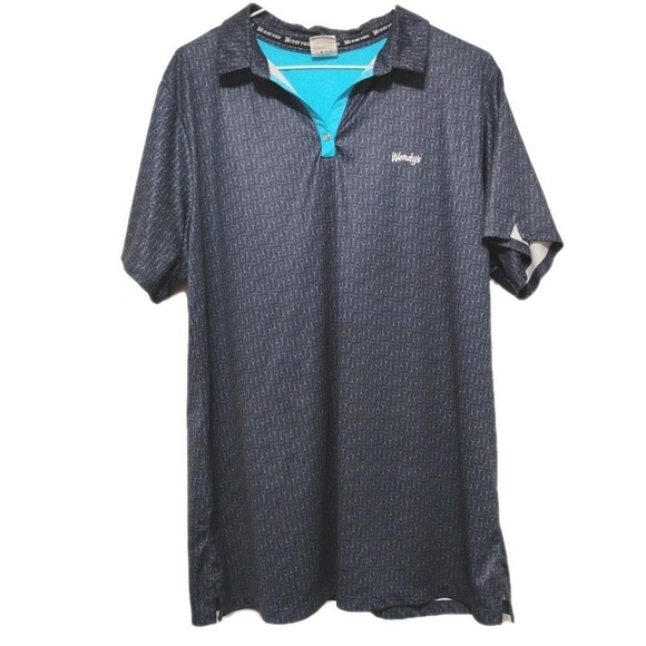 Wendy’s Manager Polo Shirt Men XL Blue Geometric Employee Uniform Work Logo - Picture 1 of 5